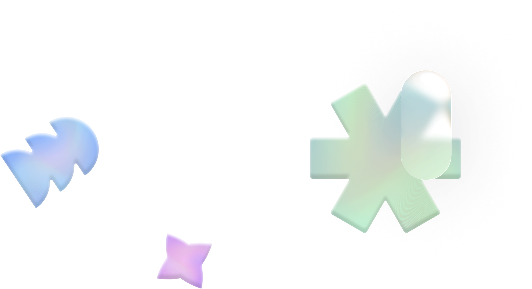 Abstrakte bunte 3D-Formen auf schwarzem Hintergrund mit weichem Schatten.