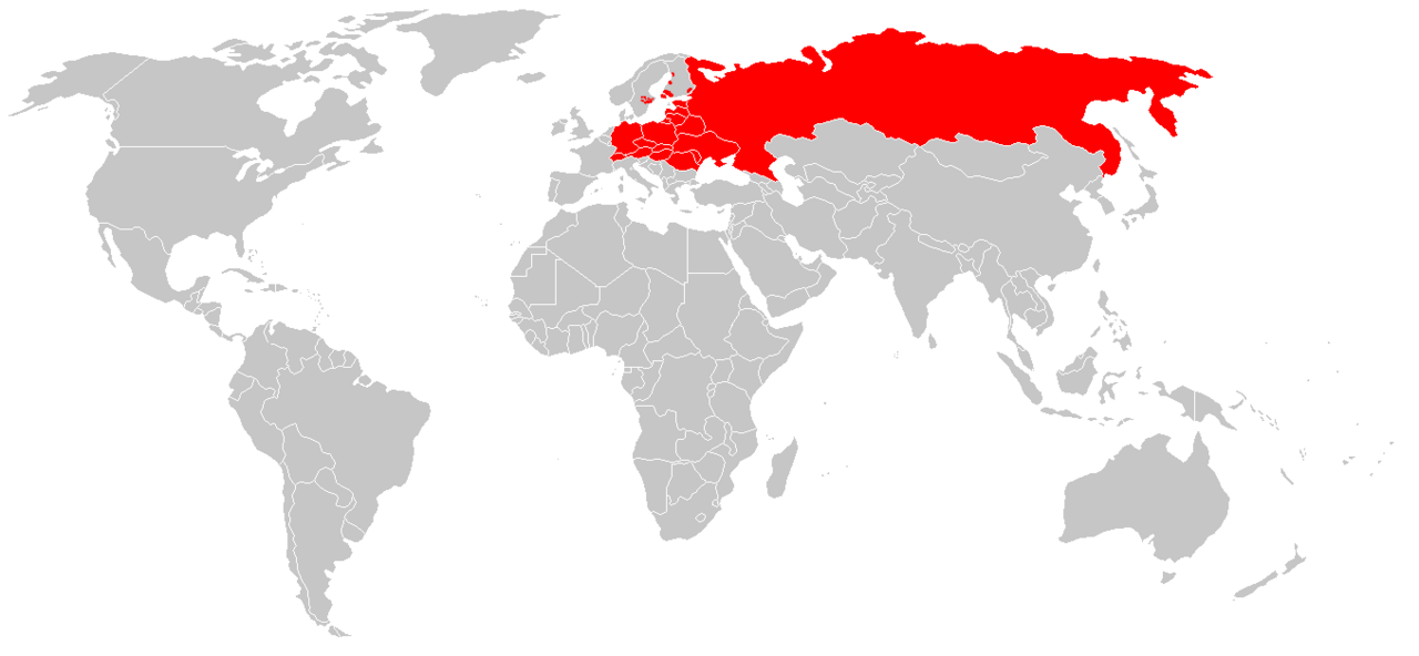 Mapa przedstawiająca obszary endemicznego występowania kleszczowego zapalenia mózgu w Europie i Azji.