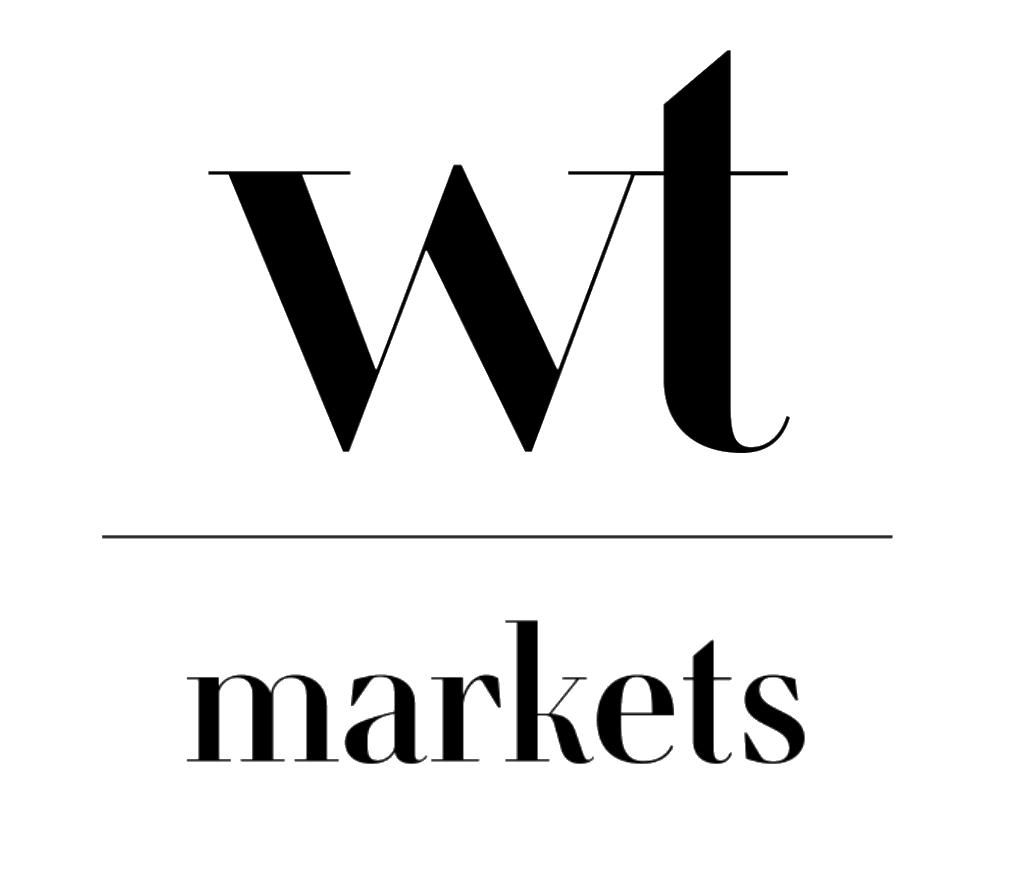 Black text logo with large 'wt' above a horizontal line and 'markets' below it on white background.