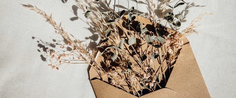 paper bag containing dried flowers