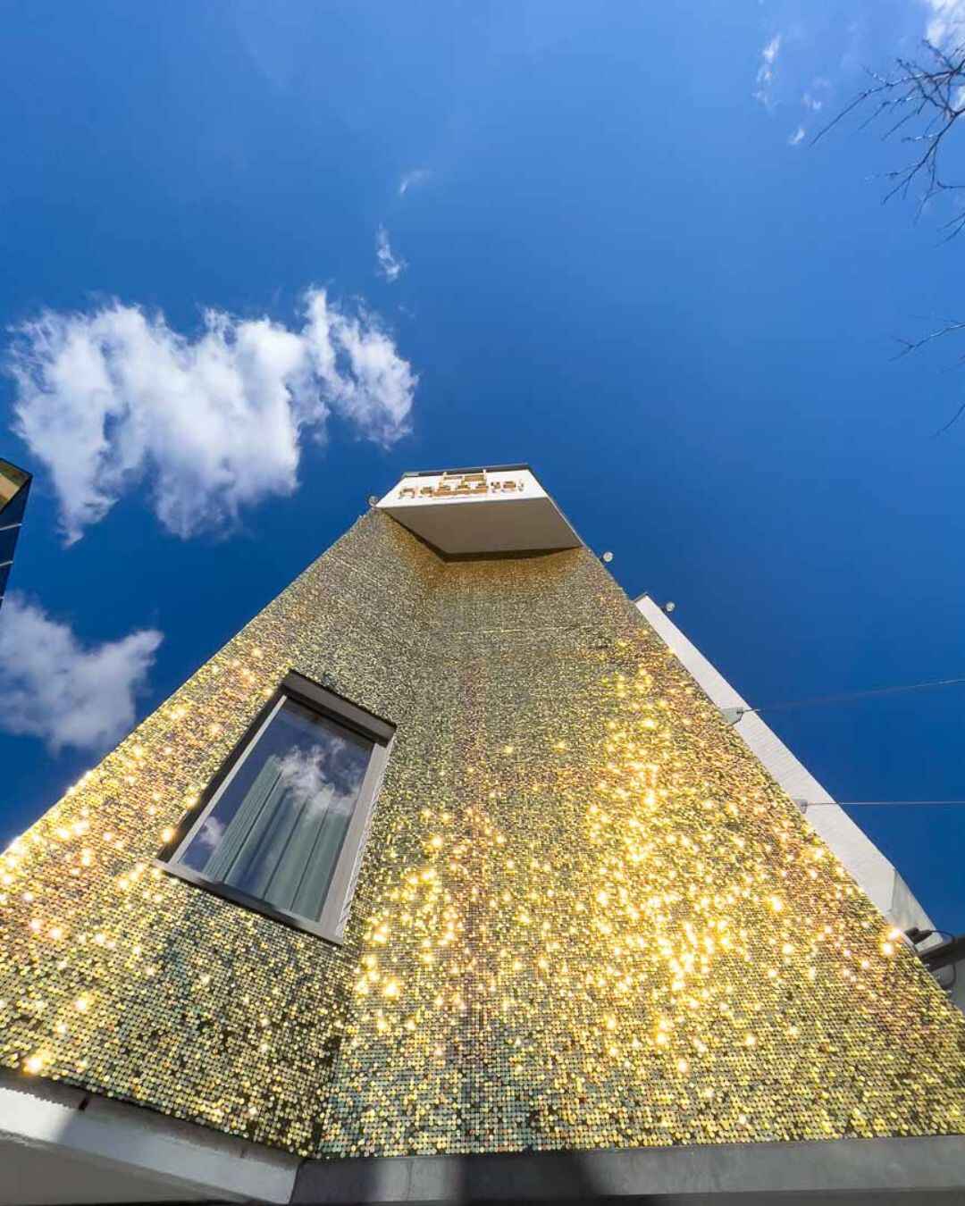 golden sequin facade