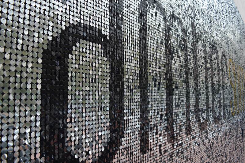 A silver sequin Shimmerwall in Monaco.