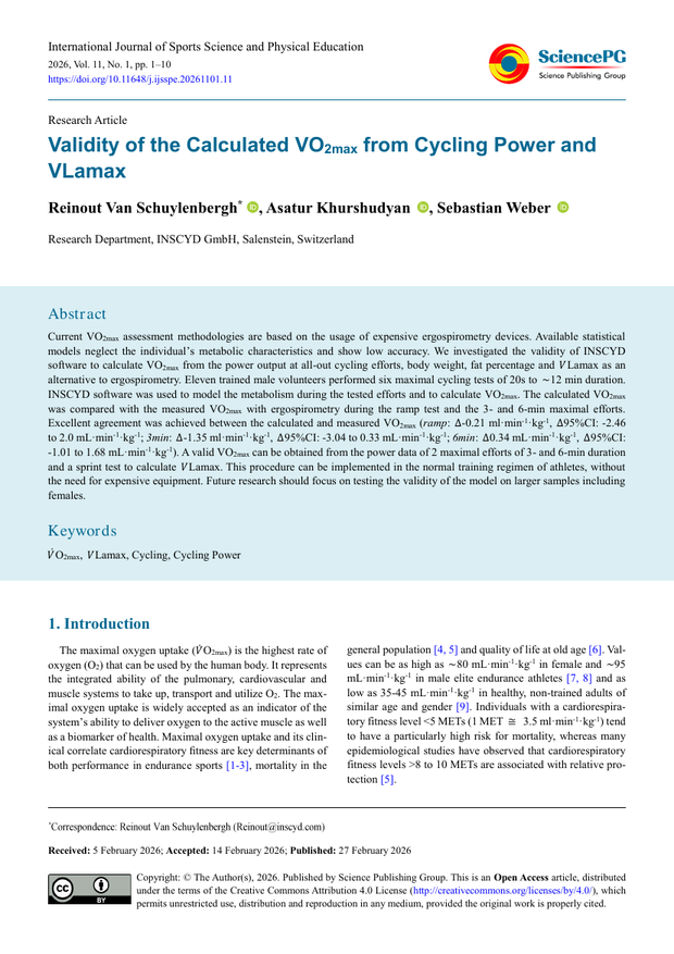 Validity of the calculated VO₂max from cycling power and VLamax