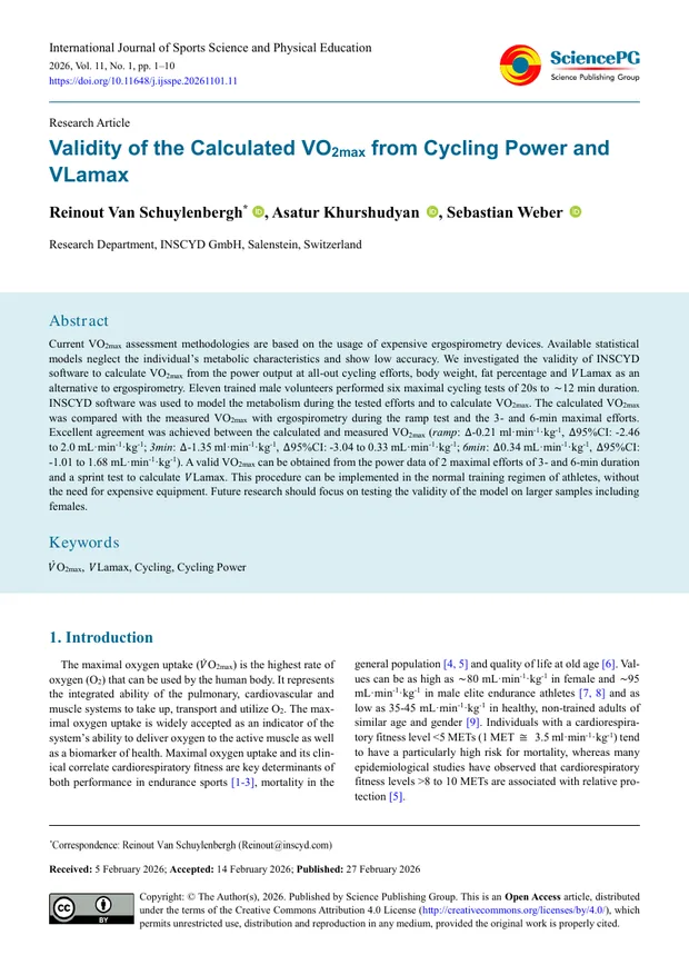 Validity of the calculated VO₂max from cycling power and VLamax