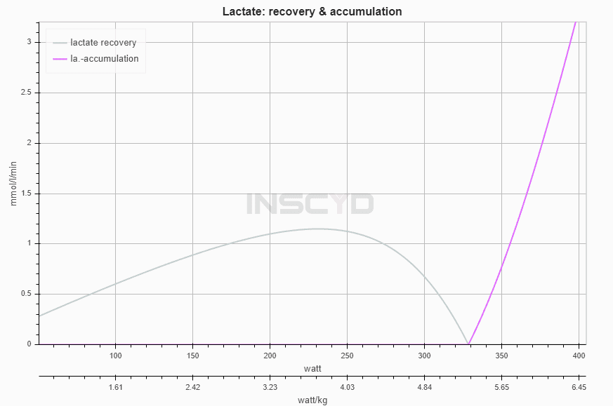 INSCYD software, showing Brown’s lactate recovery rate (gray) and lactate accumulation rate (purple).