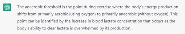 Example of incorrect information, provided by ChatGPT. The energy production above anaerobic threshold is not necessarily “primarily anaerobic (without oxygen)”. An educated coach is able to filter these inaccuracies.