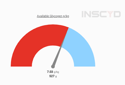 INSCYD provides you with the amount of glycogen available per sport, based on body composition.