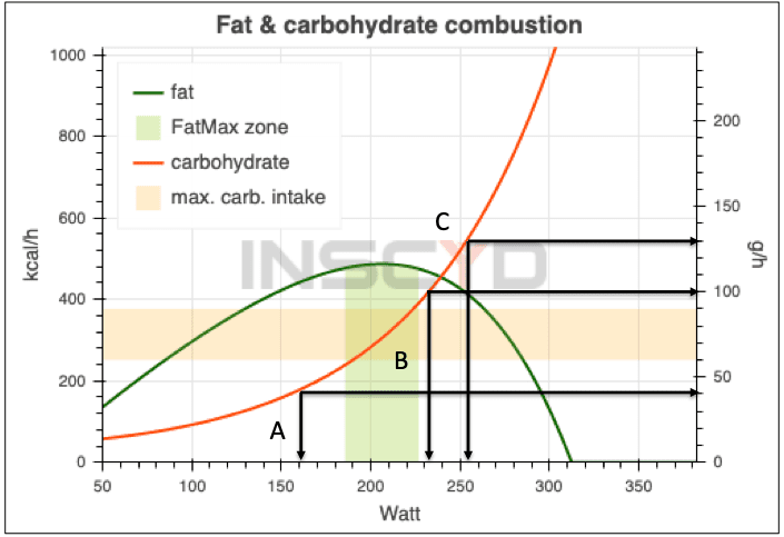 The INSCYD Fat & Carbohydrate combustion graph