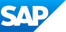 White SAP logo on a blue background.
