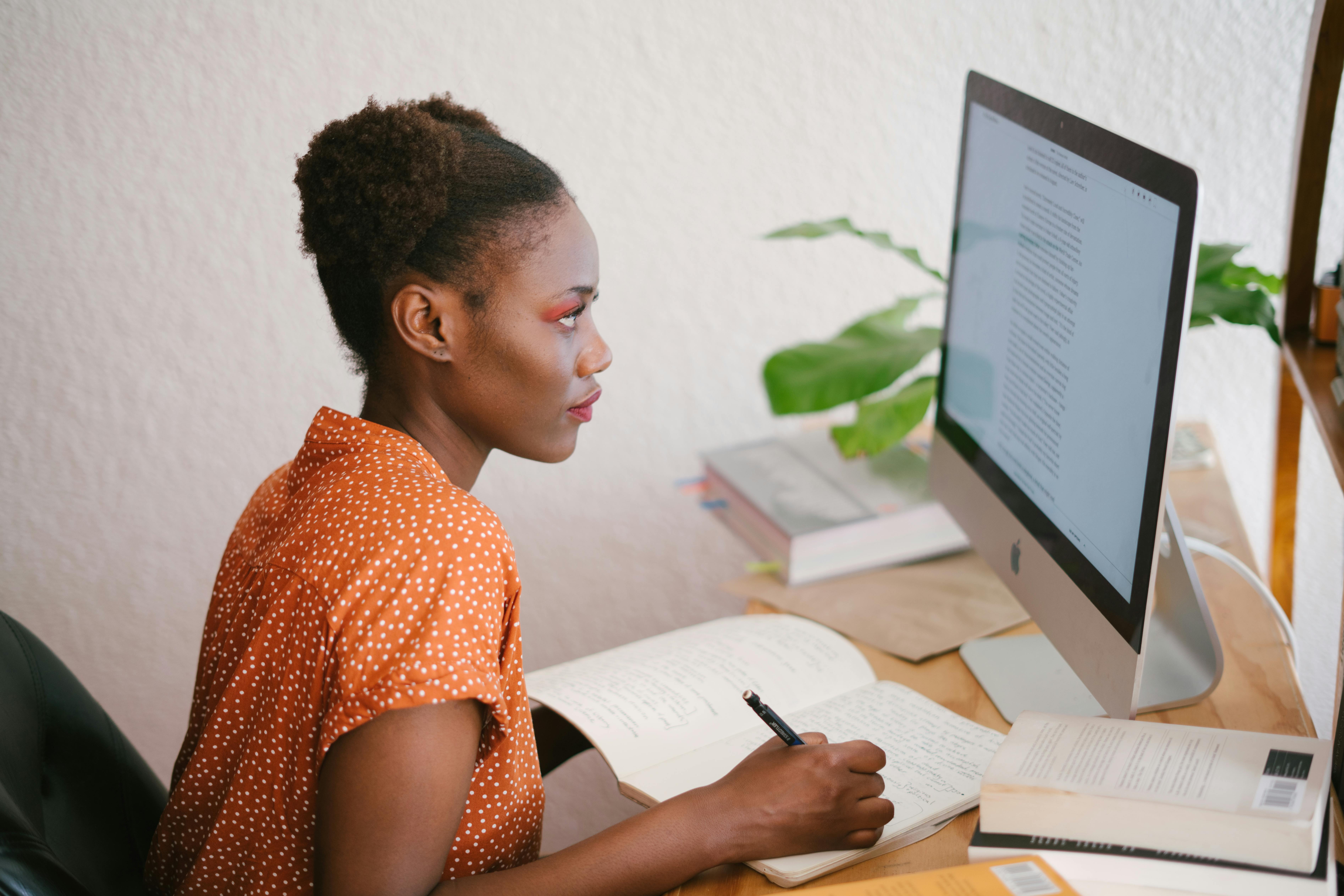 girl working on computer stock image
