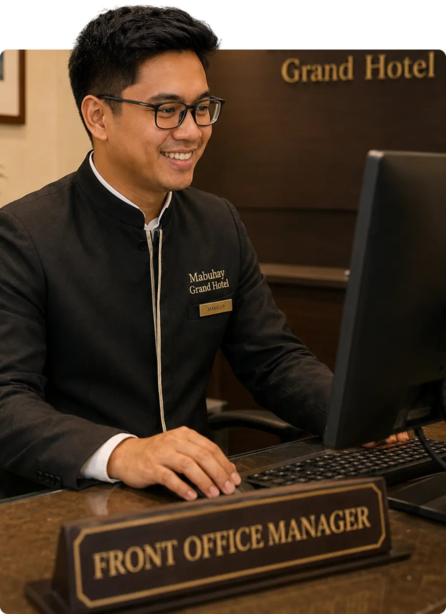 Smiling woman using a laptop at a cafe table with coffee and pastry nearby.