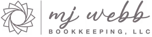 Logo with a circular geometric emblem and cursive text 'mj makhb' with 'BOOKKEEPING, LLC' below.