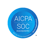 AICPA SOC blue circular logo with text about system and organization controls.