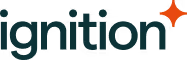 Ignition word logo in lowercase with an orange starburst on the top right corner.