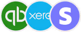 Logos of QuickBooks, Xero, and Stripe financial service companies.