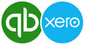 QuickBooks and Xero accounting software logos side by side in green and blue circles.