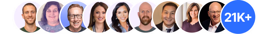 Headshots of nine diverse professionals in circular frames followed by a blue circle with '21K+' text.