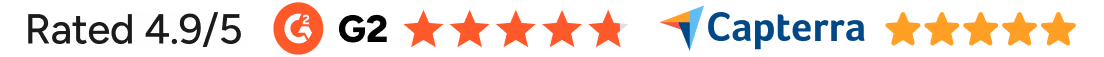 Rating 4.9/5 with Capterra and G2 five-star reviews displayed.