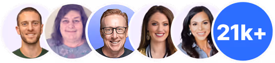 Profile photos of four diverse individuals followed by a blue circle with '21k+' text.