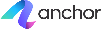 Anchor logo with a stylized multicolor blue purple and pink ribbon forming an A shape.