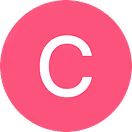 White letter C centered inside a pink circular background.