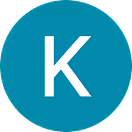 White capital letter K centered on teal circular background.