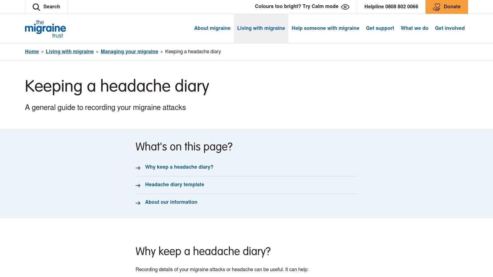 The Migraine Trust (UK) – Keeping a Migraine Diary (PDF/Word)