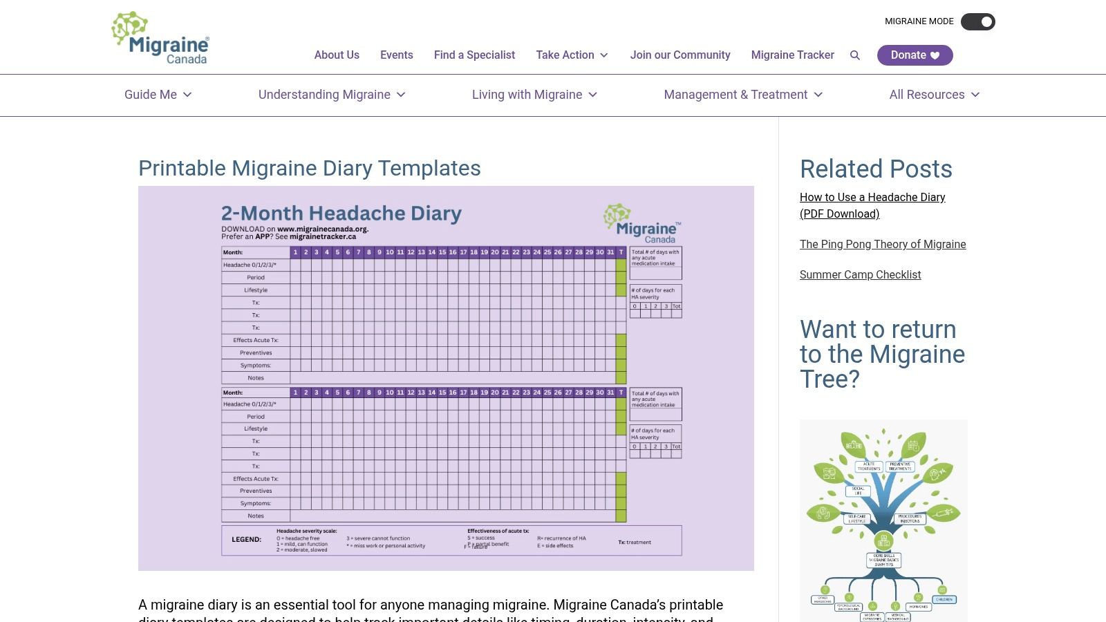 Migraine Canada – Printable Migraine Diary Templates (PDFs)