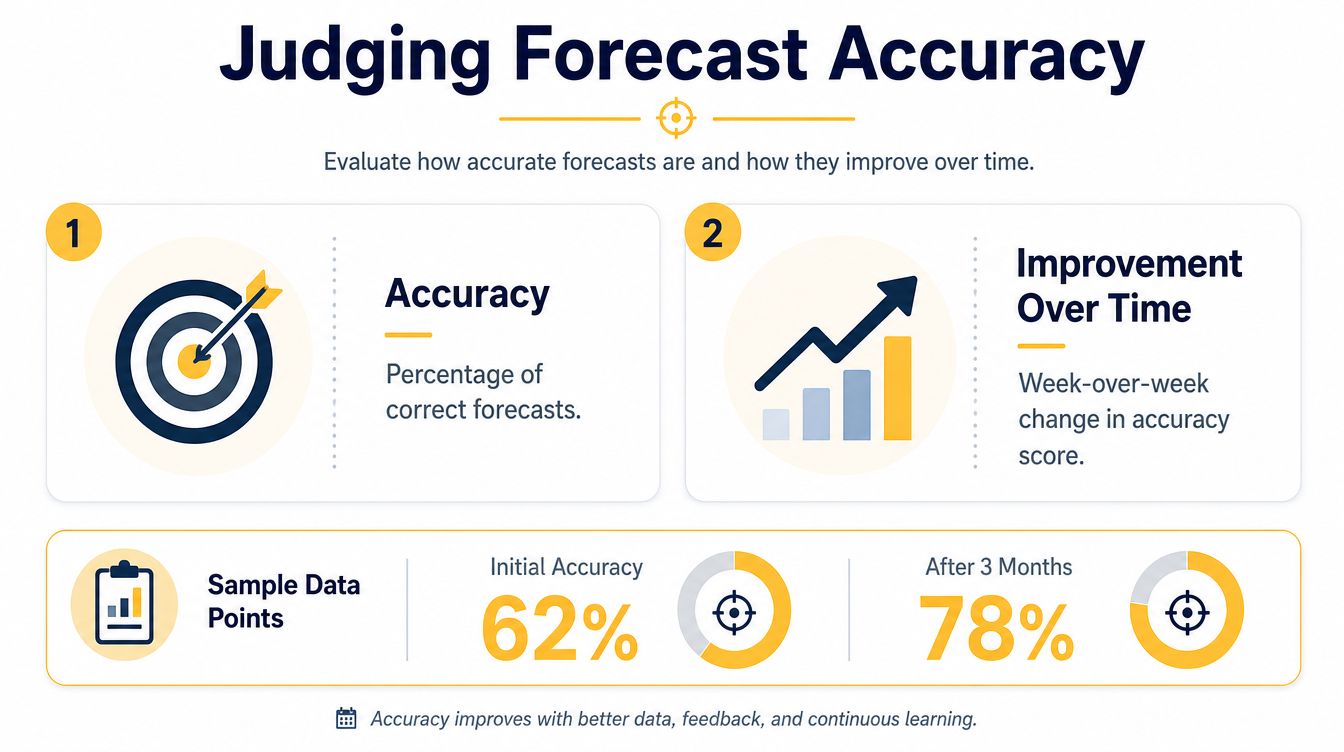 An infographic illustrating how to measure and improve forecast accuracy with data points and performance percentages.
