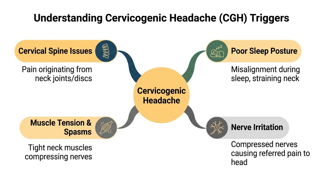 A mind map illustrating the primary physical triggers that contribute to developing a cervicogenic headache.