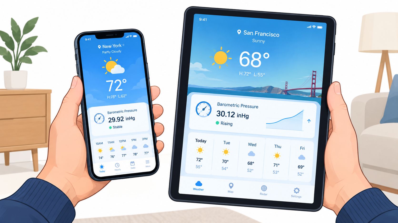 Screenshot from https://example.com/screenshots/iphone-weather-pressure.png
