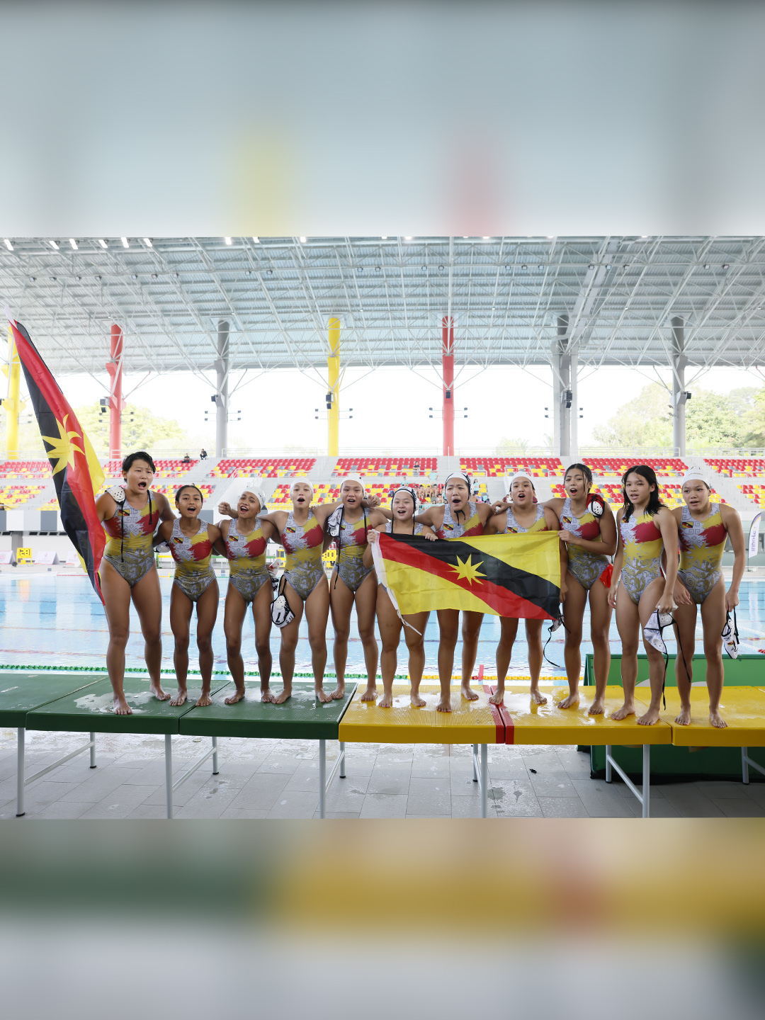 Sarawak celebrate winning the SUKMA 2026 women's water polo final