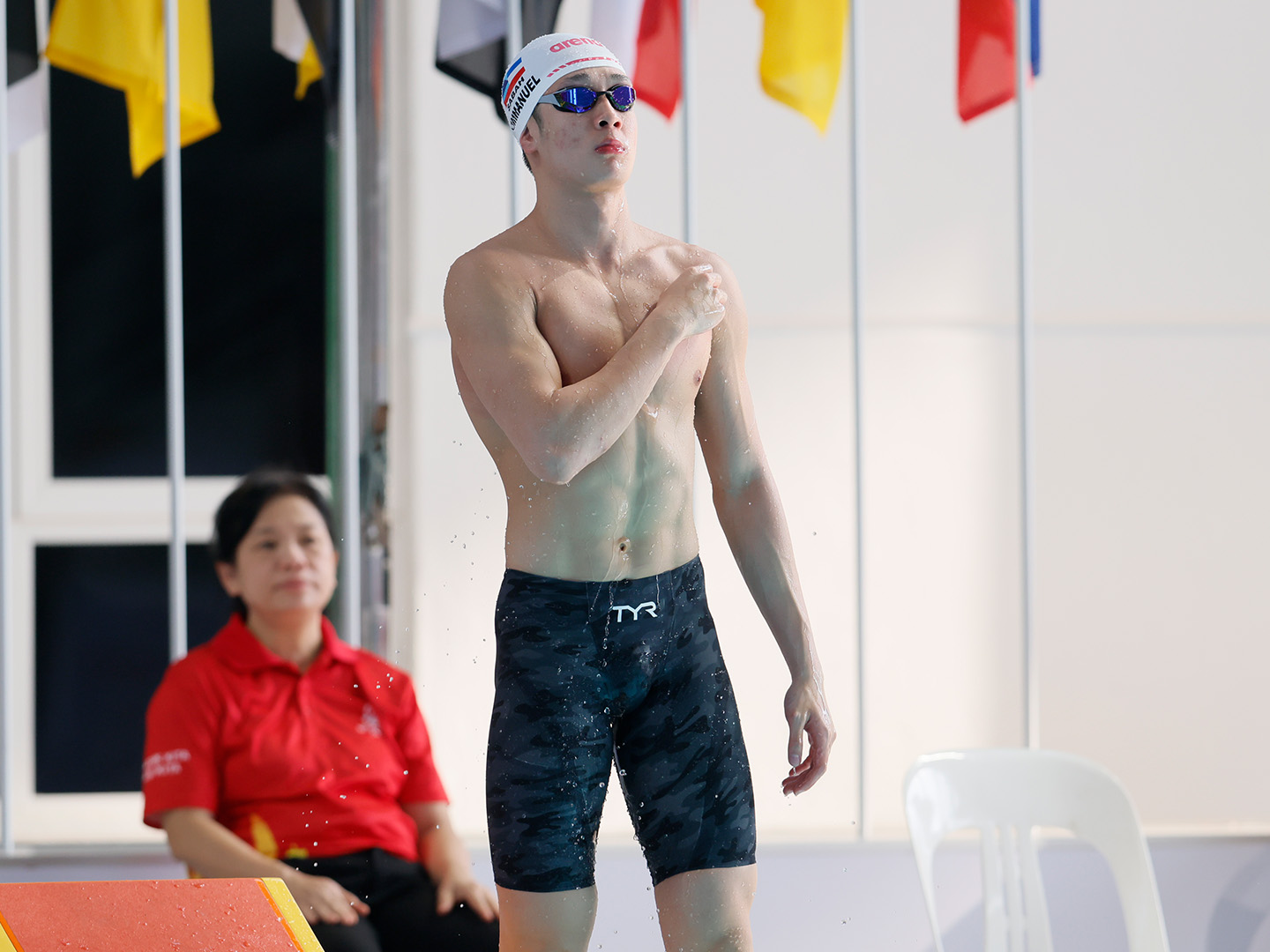 Emmanuel Yung Ming Loh in a quiet moment poolside before the race