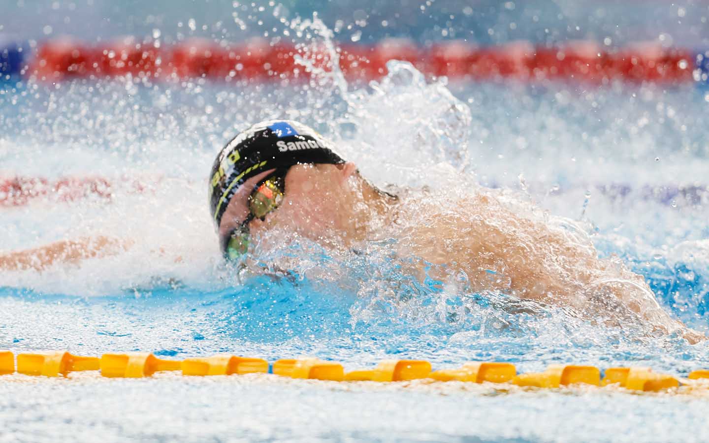 Samuel Chong Weng Lai swimming the second leg of Penang's 4x100m freestyle relay
