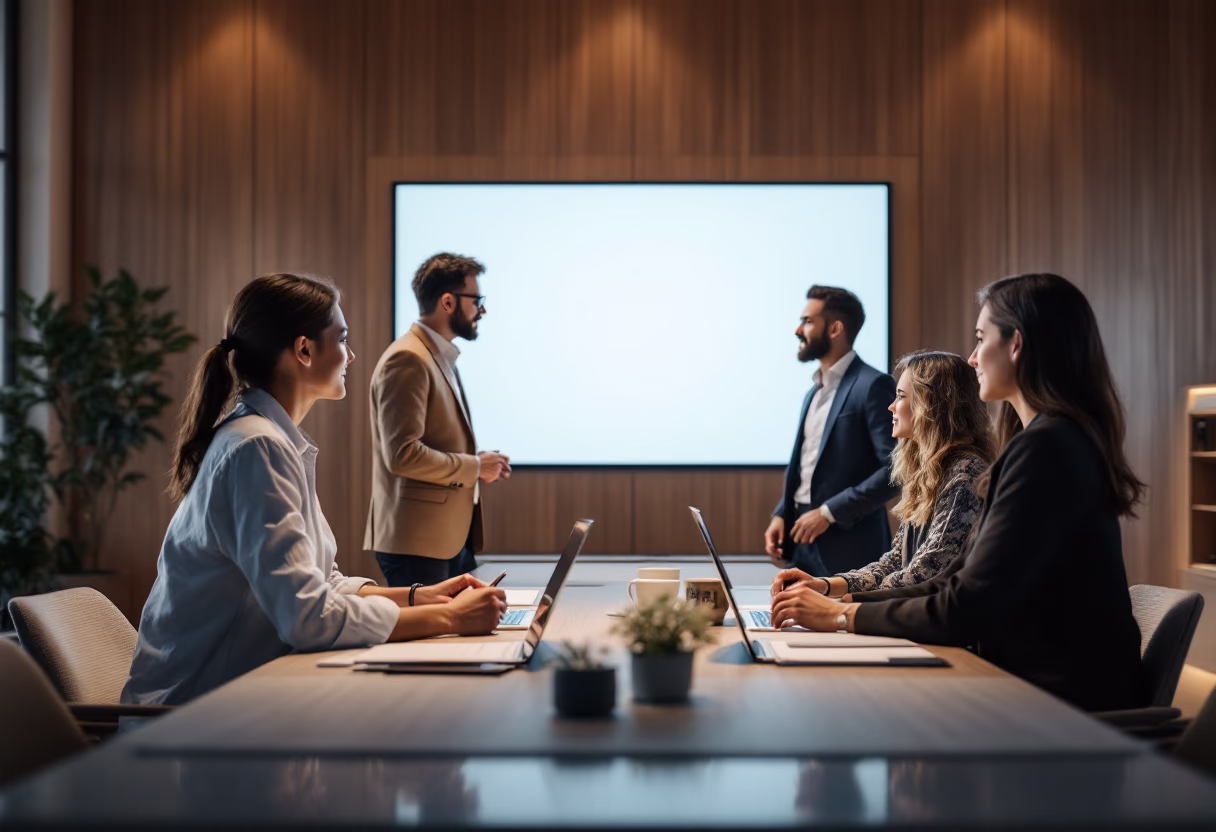 image depicting employees collaborating (for a manufacturing plant)