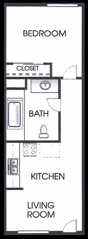 1 Bed 1 Bath floor plan layout