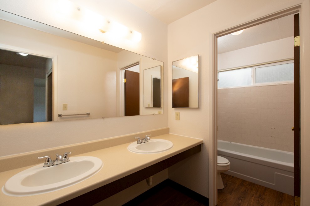 Bathroom with shower and vanity