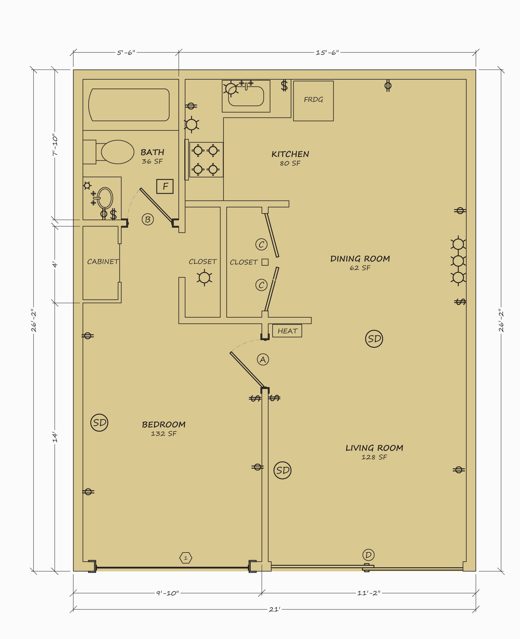 One bedroom floor plan layout