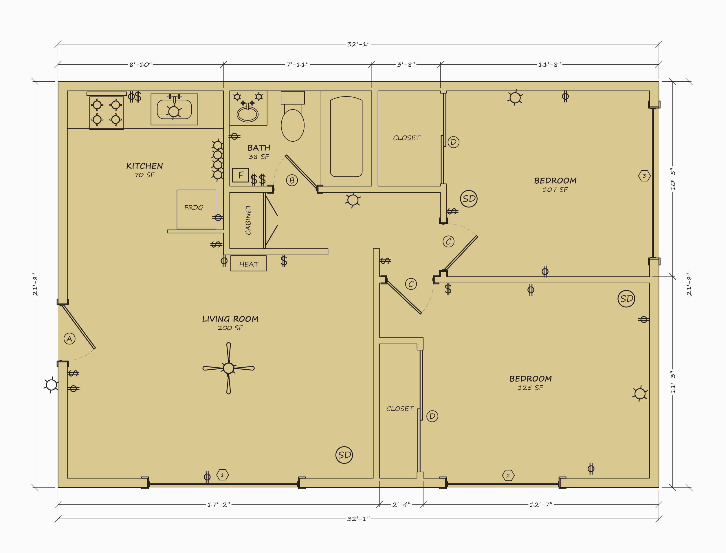 Two bedroom floor plan layout