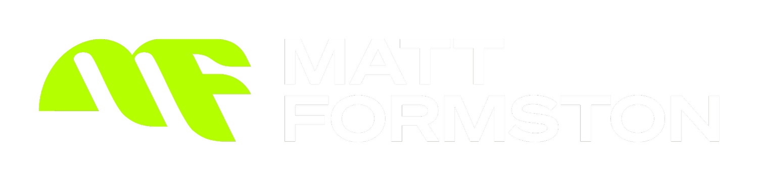 Matt Formston logo with stylized green letters MF next to the name in white capital letters.