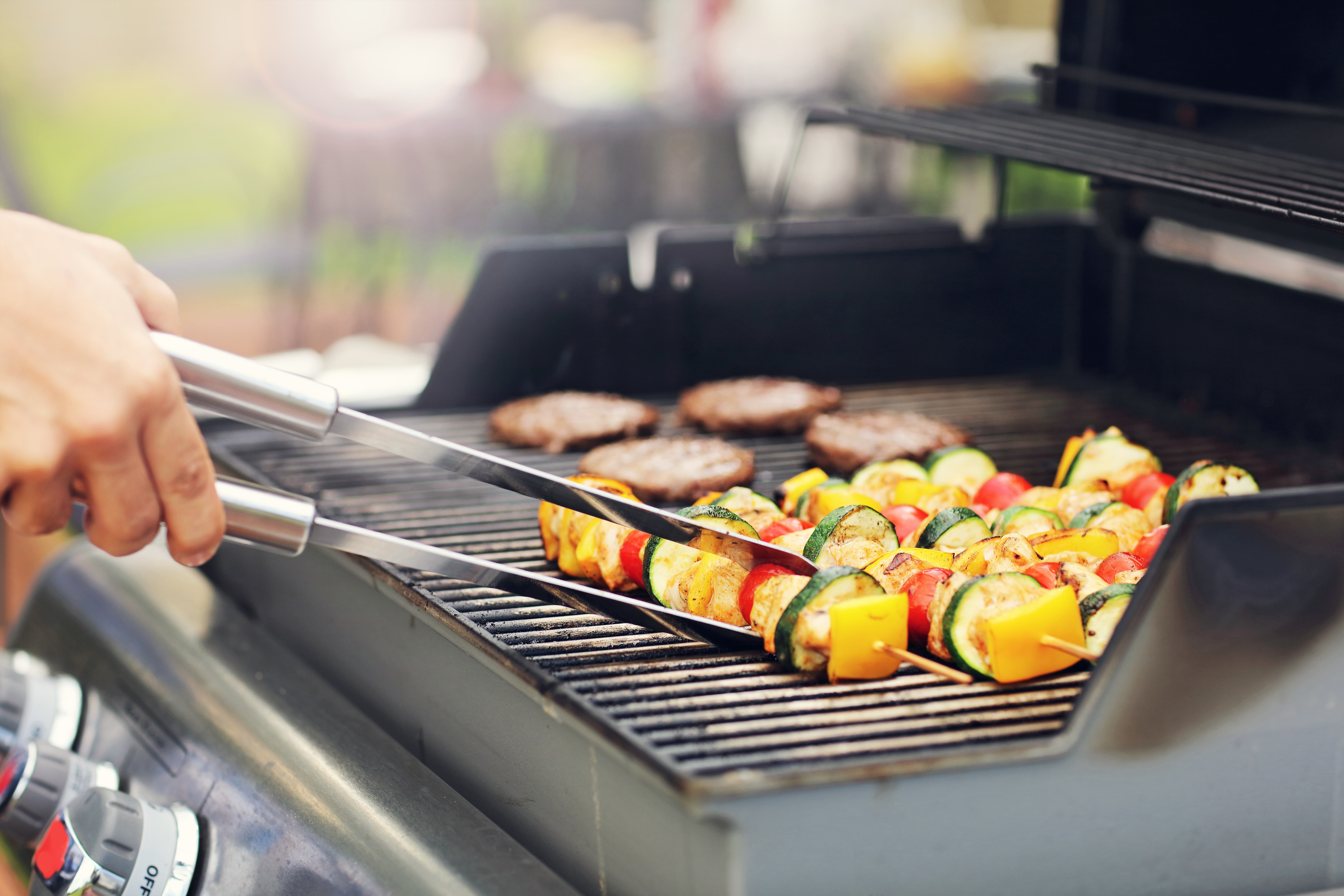 Bbq pit with kabobs stock photo