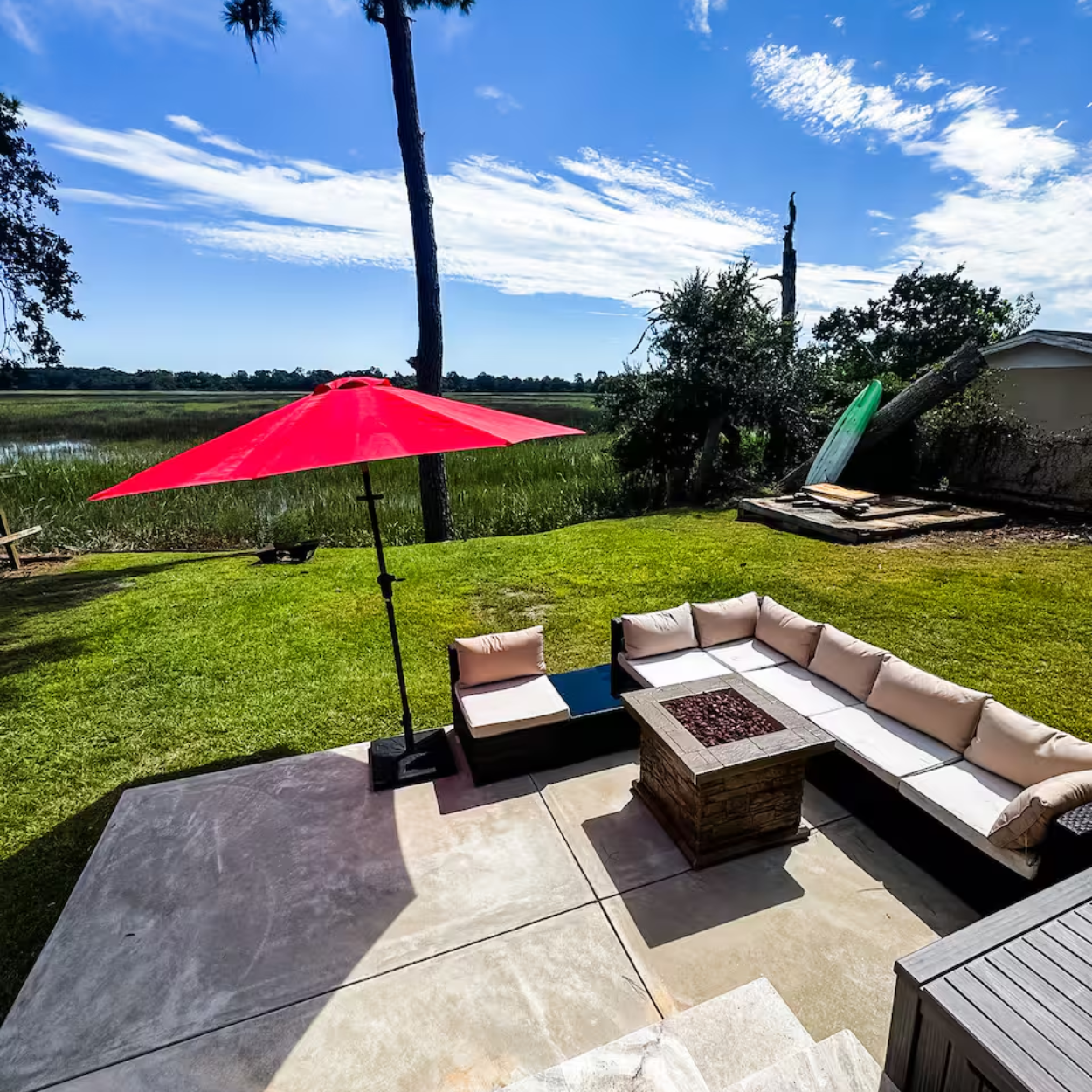 modern patio with handcrafted elements for a landscaping service