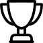 Black and white icon of a trophy cup with two handles and a star on the front.