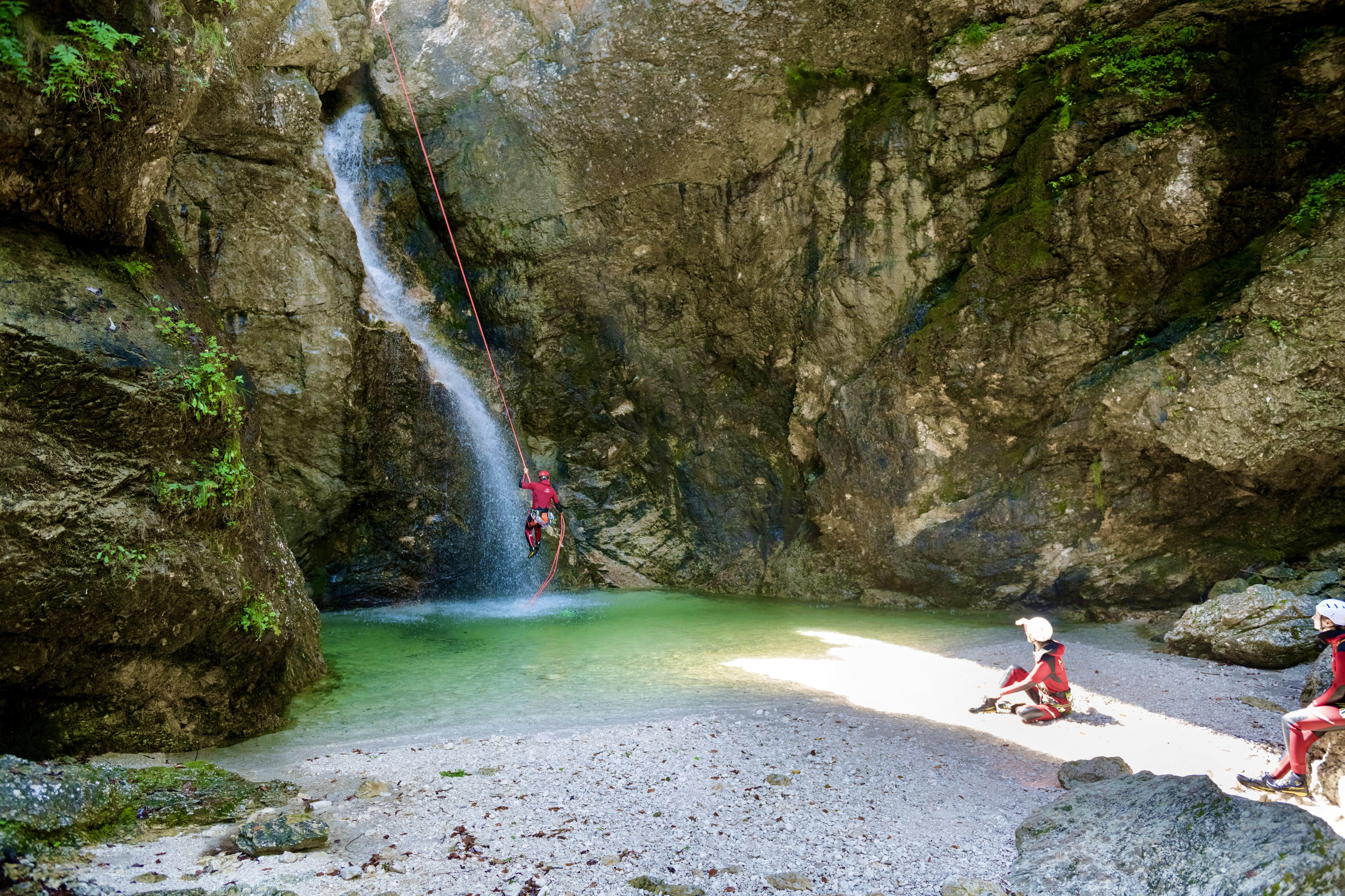 The send highest waterfall in Fratarica canyon in Bovec