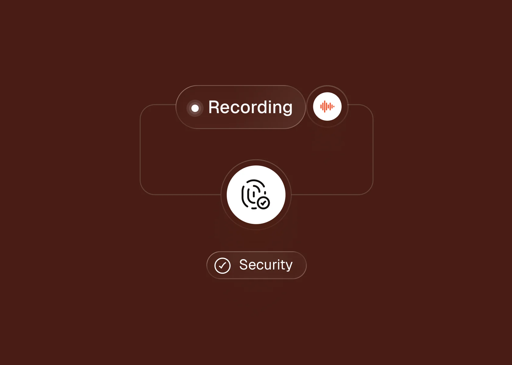 Interface showing recording in progress and a security verification fingerprint icon.