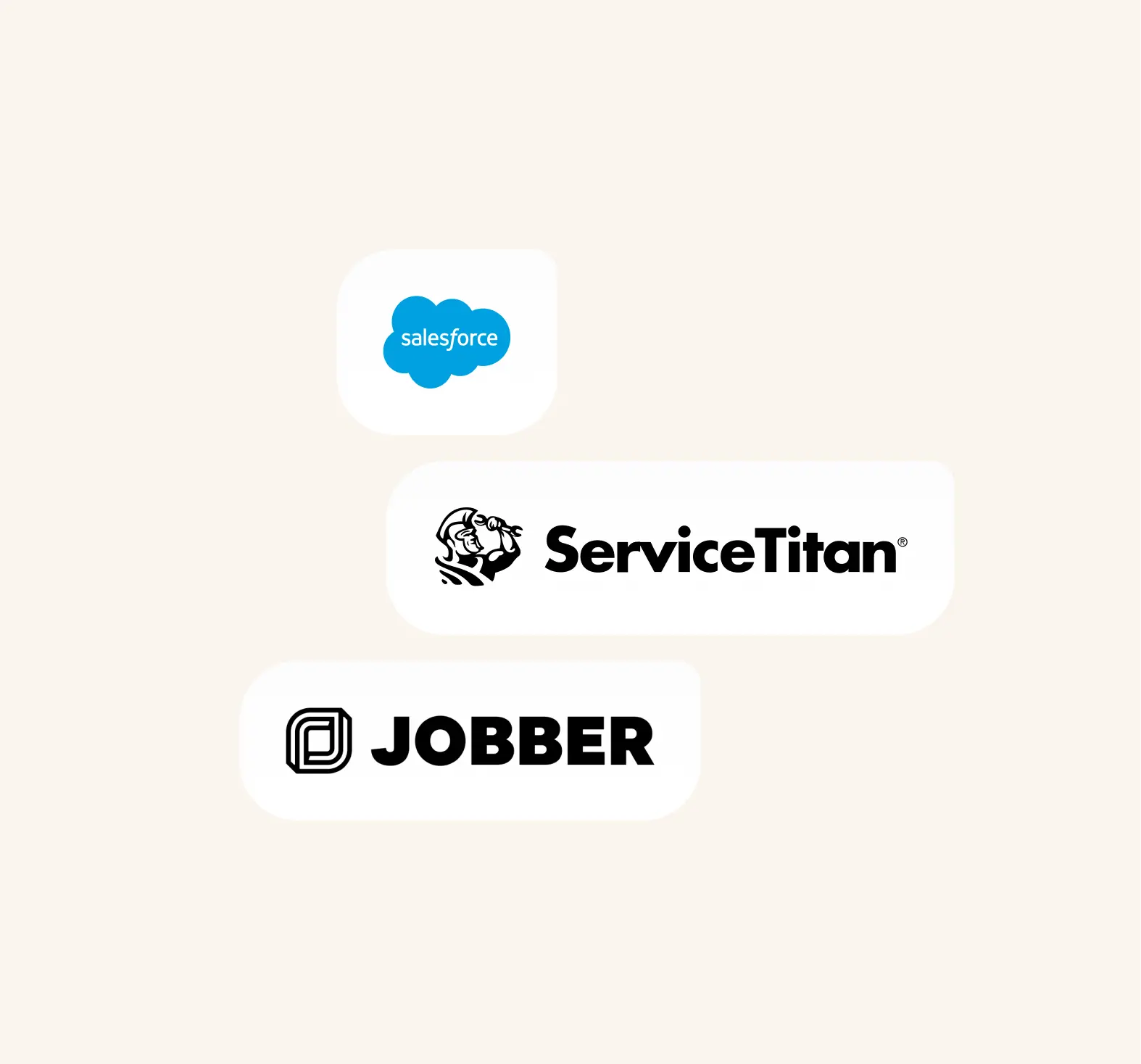 Logos of Salesforce, ServiceTitan, and Jobber displayed on a light background.