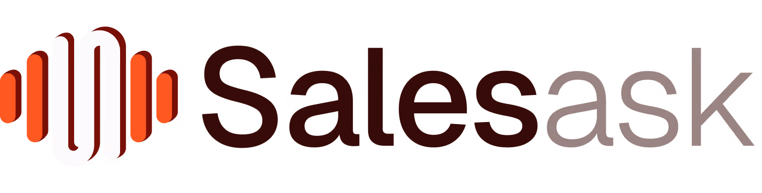 Salesask company logo with stylized sound wave symbol.