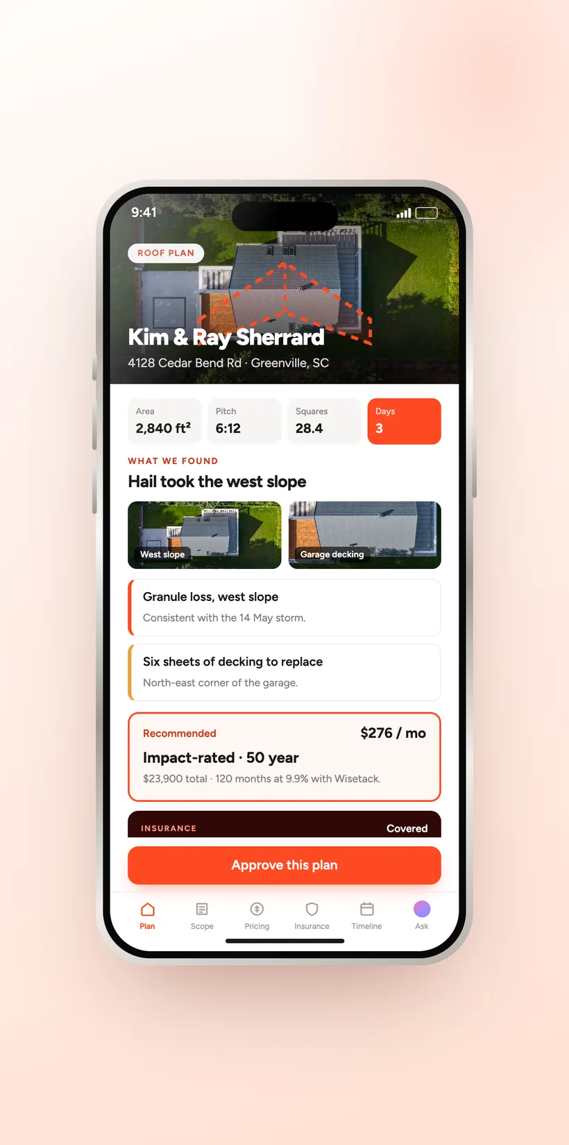 A HomePlan open on an iPhone with the Approve this plan button