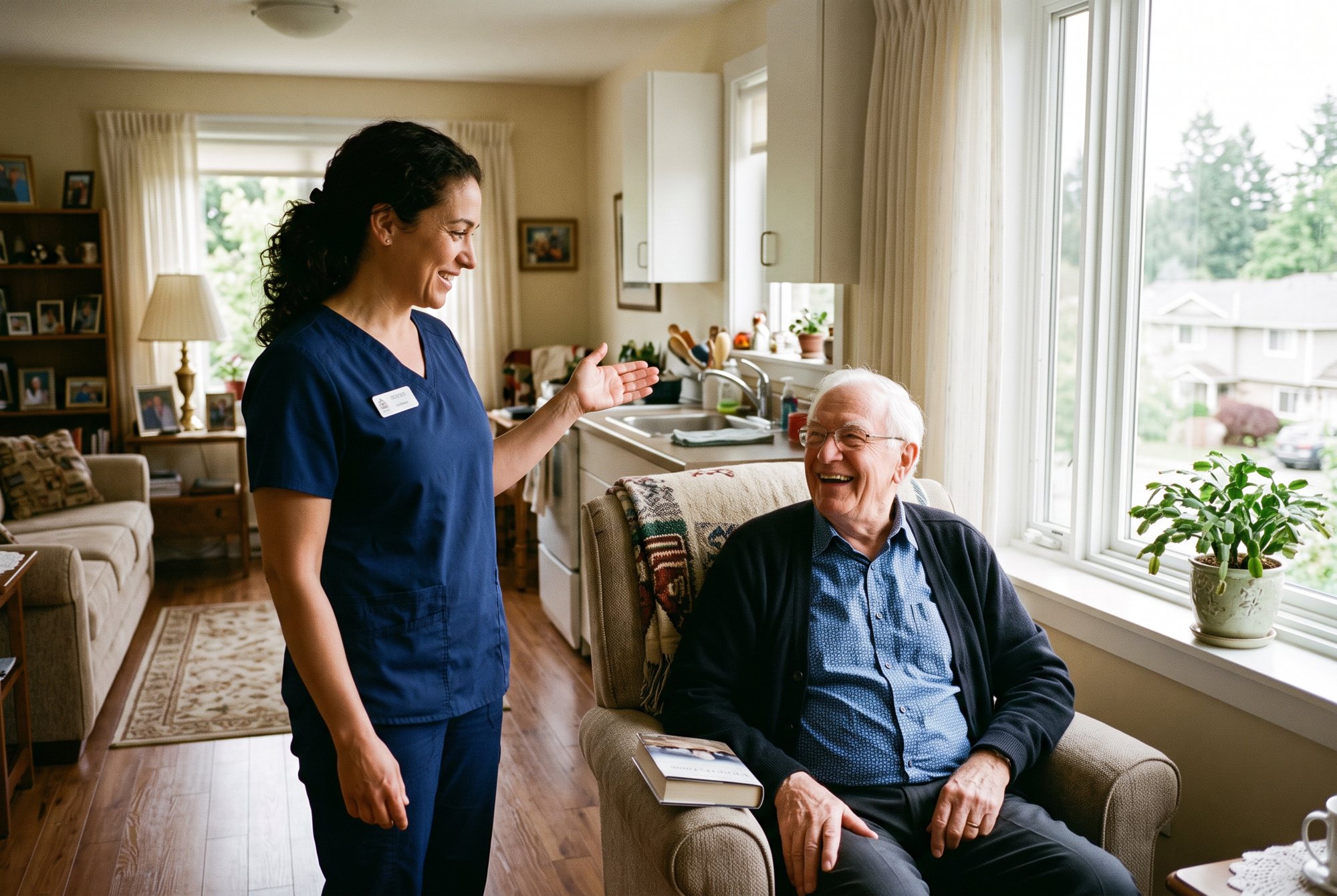 Residents and family in a community common room