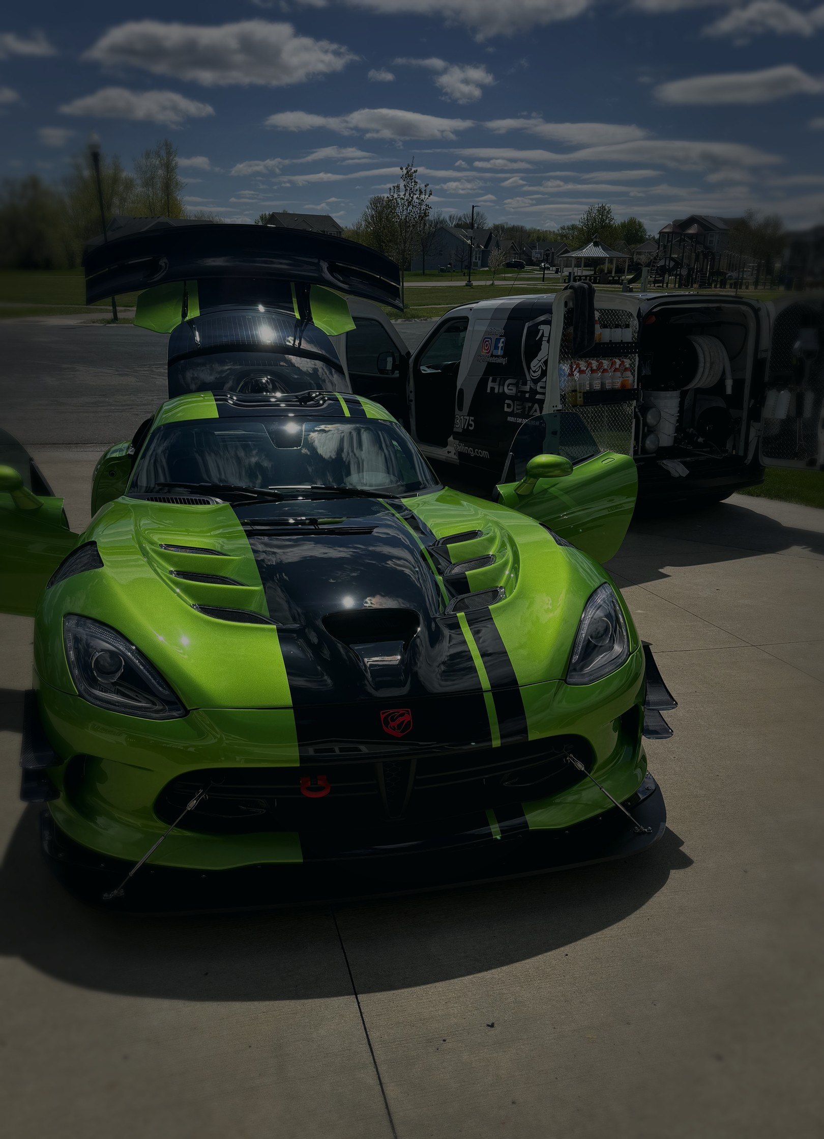 Dodge Viper ACR in Snakeskin Green showcased after a full premium detailing and protective vinyl wrap by High Shine Detailing of Shakopee MN, serving exotic car owners across Eden Prairie, Edina, and Burnsville
